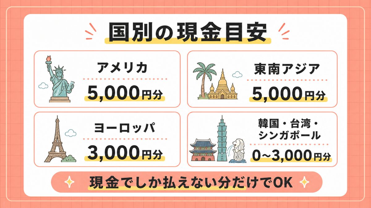 海外旅行で必要な現金の国別目安