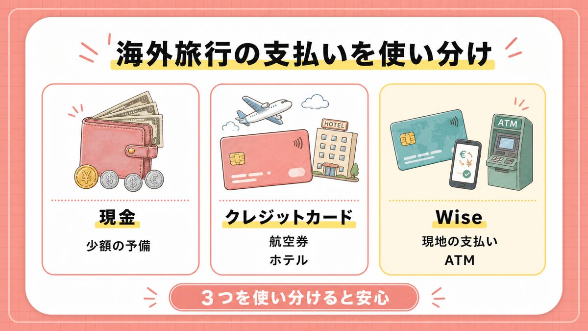 海外旅行で現金・クレジットカード・Wiseを使い分ける方法